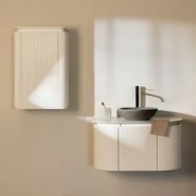 Conjunto De Móvel De Casa De Banho Em Madeira Carsone Branco & Branco & Cimento Cinzento Redondo Ø40 Cm Tarsis & Sem Espelho & - Sklum
