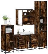 vidaXL 4pcs conjunto de móveis WC derivados de madeira carvalho fumado