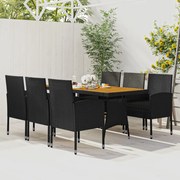 7 pcs Conjunto de jantar p/ exterior vime PE preto