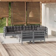 8 pcs conjunto lounge de jardim + almofadões pinho maciço cinza