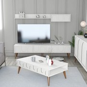 Conjunto de Mobiliário de Sala de Estar Lyon – Branco/Nogueira – TV Un