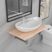 vidaXL Conjunto de móveis de casa banho 2 peças cerâmica cor carvalho