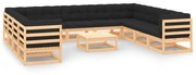 vidaXL 12 pcs conj. lounge jardim c/ almofadões antracite pinho maciço