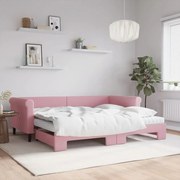 vidaXL Sofá-cama com gavetão e colchões 90x200 cm veludo rosa