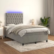 vidaXL Cama box spring c/ colchão/LED 120x200 cm veludo cinzento-claro