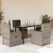 vidaXL 5 pcs conjunto de jantar p/ jardim c/ almofadões cinzento claro