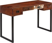 vidaXL Secretária madeira acácia maciça/couro genuíno 117x50x76cm