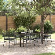 vidaXL Conjunto de Jantar de Jardim com 7 Peças e Almofadas Pretas de Polirattan.