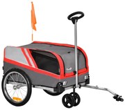 PawHut Reboque de Bicicleta para Cães 2 em 1 Carrinho para Animais de Estimação com Cinto de Segurança 130x64x97cm Vermelho e Cinza | Aosom Portugal