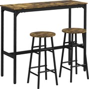 HOMCOM Conjunto de Mesa Alta de Cozinha com 2 Bancos, Estrutura em Aço, Estilo Industrial, para Sala de Jantar, Castanho Rústico | Aosom Portugal