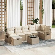 vidaXL 8 pcs conjunto de sofás p/ jardim com almofadões vime PE bege