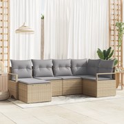 Conjunto de Sofás de Jardim vidaXL 6 Peças com Almofadas Bege Rattan P