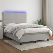 Cama box spring c/ colchão e LED 140x200 cm tecido cinza-claro