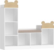 AIYAPLAY Biblioteca Infantil, Móvel de Arrumação Infantil 3 em 1 com Banco, 6 Compartimentos, 2 Prateleiras, Almofada de Assento, Branco | Aosom Portugal