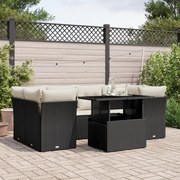 vidaXL 7 pcs conjunto de sofás p/ jardim c/ almofadões vime PE preto