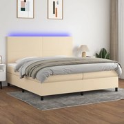 Cama box spring c/ colchão e LED 200x200 cm tecido cor creme