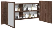 vidaXL Armário espelhado WC c/ luz LED 100x12x45cm carvalho castanho