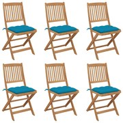 vidaXL Cadeiras de jardim dobráveis c/ almofadões 6 pcs acácia maciça