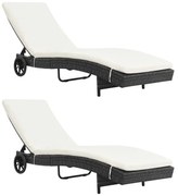 vidaXL Espreguiçadeiras com rodas e almofadões 2 pcs vime PE preto