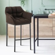 Banco de bar Damaso em tecido e com estrutura preta 64 x 110 x 48 cm Castanho