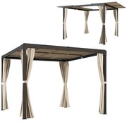Outsunny Pérgola de Alumínio 420x295x220 cm Pérgola de Jardim com Telhado de Correr 4 Paredes Laterais e Orifícios de Drenagem Bege e Preto