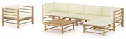 7 pcs conj. lounge p/ jardim em bambu c/ almofadões branco nata