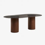 Oval Dining Table 220x110 Cm In Tempered Glass And Mdf Asgri Castanho Cinza Escuro - Sklum