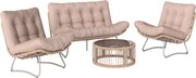 Outsunny Conjunto de Mobiliário de Jardim 4 Peças Polyrattan Conjunto Lounge com Sofá 2 Lugares 2 Poltronas Mesa de Vidro Assento Largo &amp; Profundo Almofadas Espessas | Aosom Portugal