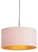 Candeeiro de suspensão com cúpula em veludo rosa com dourado 50 cm - Combi