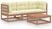 4 pcs conjunto lounge de jardim com almofadões pinho maciço