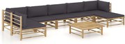 vidaXL 8 pcs conj. lounge jardim em bambu c/ almofadões cinza-escuro