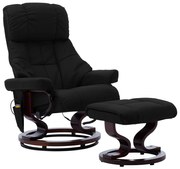vidaXL Poltrona reclinável massagens couro artif./madeira curva preto