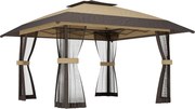 Outsunny Tenda Dobrável 4x4 m Pop-up com 4 Paredes Laterais em Malha Altura Ajustável 3 Níveis Cáqui | Aosom Portugal