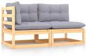 2 pcs conjunto lounge de jardim com almofadões pinho maciço