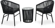 vidaXL 3 pcs conjunto bistrô com almofadões vime PE preto