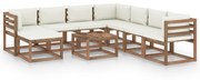 9 pcs conjunto lounge para jardim com almofadões cor creme