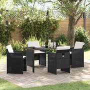 vidaXL Conjunto de Jantar de Jardim de 5 Peças com Almofadas Preto Vime Poliéster
