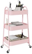 vidaXL Carrinho de arrumação 3 camadas 42x41,5x77 cm aço rosa