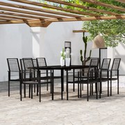 9 pcs conjunto de jantar para jardim preto