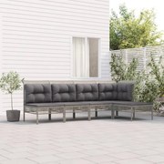 5 pcs conjunto lounge de jardim c/ almofadões vime PE cinzento