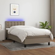 Cama box spring + colchão/LED 90x200cm tecido cinza-acastanhado