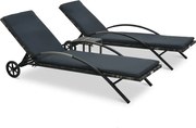vidaXL Espreguiçadeiras com mesa vime PE antracite