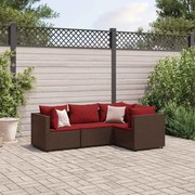 vidaXL 4 pcs conjunto lounge jardim c/ almofadões vime PE castanho
