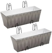 vidaXL Floreiras de pendurar na varanda 2 pcs 50 cm vime PE cinzento