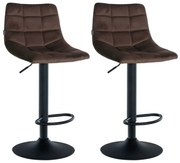 Conjunto de 2 bancos de bar Jerry em veludo com estrutura preta 87-108,5 x 43 x 46,5 cm Castanho