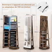 Armário para joias com espelho Armário para joias com espelho e luzes LED ajustáveis ​​54,5 x 54,5 x 160 cm Branco