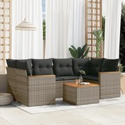 vidaXL 7 pcs conjunto sofás p/ jardim c/ almofadões vime PE cinzento