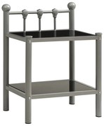 vidaXL Mesa de cabeceira 45x34,5x60,5cm metal e vidro cinzento e preto