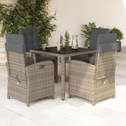 vidaXL 5 pcs conjunto de jantar p/ jardim c/ almofadões vime PE cinza