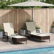 vidaXL Conjunto de 2 espreguiçadeiras com almofadas e mesa Marrom de Vime PE